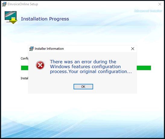 Hình ảnh cho mục tin tức Tình huống thường gặp: Tình huống số 2- Hiển thị thông báo: There was an error during the Windows features configuration... 