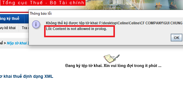 Hình ảnh cho mục tin tức Content is not allowed in prolog: Lỗi khi nộp tờ khai xml và cách khắc phục