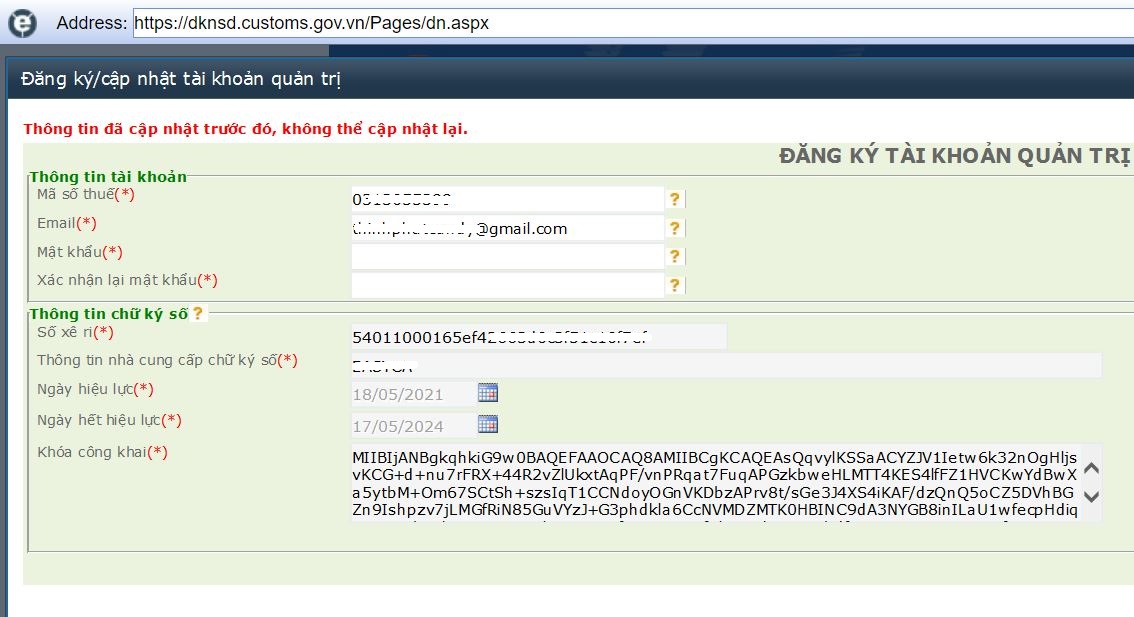 Hình ảnh cho mục tin tức Lỗi Thông tin đã cập nhật trước đó, không thể cập nhật lại - customs.gov.vn